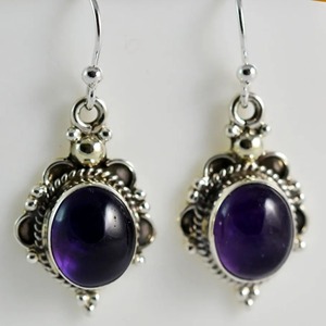 Pendientes Colgantes Hechos a Mano de Plata de Ley 925 con Amatista, Gema Ovalada, Joyería con Amatista, Piedra de Nacimiento de Febrero - Product Image 3