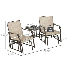 2-Seater <b>Outdoor</b> Patio Glider <b>Chair</b> with Coffee Table Breathable Sling Backyard Garden Loveseat <b>Stackable</b> - Product Image 3