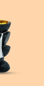 เชิงเทียนหินอ่อนสีดำแบบซ้อนกันพร้อมถ้วยโลหะสีทองและพู่สีขาวสไตล์เซน ของตกแต่งบ้าน - Product Image 3