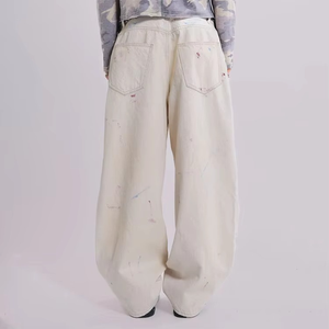 Pantalon cargo en jean droit pour homme, style biker, coupe ample, bleu, avec poches latérales, effet délavé - Product Image 4