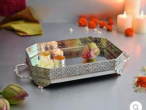 Rectangular Metal <b>Tray</b> With Perforated Design Traditional Style Decorative Serving <b>Tray</b> - Product Image 1