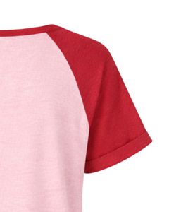 T-shirt personnalisé pour femme, rose clair et rouge, à manches courtes, col Henley, haut à manches raglan, en coton doux, coupe décontractée, tee-shirt d'été respirant - Product Image 6