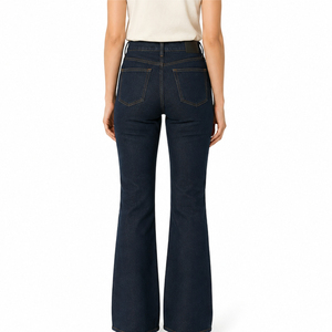 Jean en denim délavé foncé taille haute évasé pour femme, style décontracté, en coton, longueur intégrale, idéal pour l'automne, vente en gros - Product Image 4