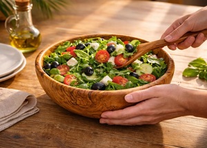 Bol à salade en bois d'olivier fait main, grand centre de table en bois, écologique, durable, artisanal, naturel, de luxe - Product Image 3