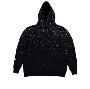 เสื้อฮู้ดดี้หรูหราประดับคริสตัลสีดำสำหรับผู้ชายและผู้หญิง ทรงโอเวอร์ไซส์ ประกายวิบวับ สไตล์สตรีทแวร์ สามารถสั่งทำได้ - Product Image 6