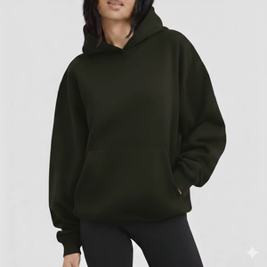 Sweat à capuche oversize pour femme, coupe ample, en polaire, décontracté, hiver, avec logo tissé sur le devant, streetwear élégant - Product Image 2
