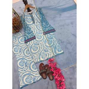 Conjunto de Fiesta para Mujer de Diseñador, Incluye Top, Pantalón y Dupatta para un Look Elegante - Product Image 1