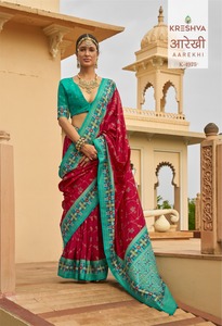 Sari de Seda Pura de Alta Calidad LAMOUNT, con Tejido Zari, Blusa Elegante y Moderna, Hecho a Medida, Atuendo Tradicional de Gujarat para Fiestas - Product Image 1