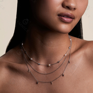 Collar Gemnel Versátil Apilable de Doble Hilo <span class=keywords><strong>con</strong></span> Pequeños Dijes de Estrella de Mar y Circonitas para Estilo de Collar en Capas - Product Image 6