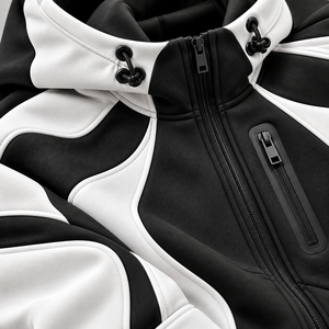 <b>Men's</b> Black <b>White</b> Color Blocking Hooded Tracksuit Full Zipper Sporty <b>Joggers</b> Set Breathable Polyester Cotton Autumn Wear - Product Image 5