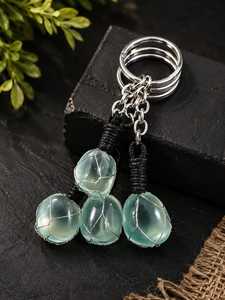 Aqua Obsidian Tumble Keychain Polished Natural Stone Charm <b>Crystal</b> <b>Key</b> <b>Ring</b> Portable Accessory For Gifting Collection And Daily - Product Image 4