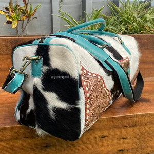 Sac de voyage en cuir torsadé à la main, en cuir de vachette, à motif floral, pour la nuit, avec pierre turquoise, bohème, pour femmes - Product Image 3