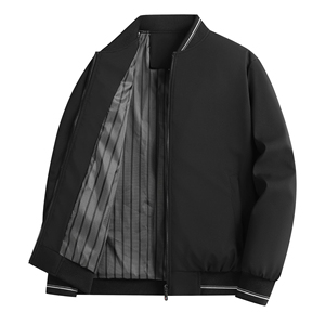 Blouson Bomber Homme Tendance Hiver Coupe Ample Couleur Unie Col Montant Zippé Coupe-Vent Broderie Affaires Vente en Gros - Product Image 5