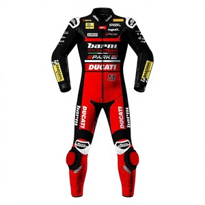 ชุดแข่งรถมอเตอร์ไซค์ Danilo Petrucci WSBK Rucati 1 ชิ้น ทำจากหนังวัว/หนังจิงโจ้ สำหรับขับขี่บนสนาม/ขี่มอเตอร์ไซค์  ชุดจั๊มสูทหนังสำหรับนักขี่มอเตอร์ไซค์/ชุดขับขี่ มาตรฐาน CE ระดับ 2 - Product Image 1