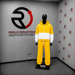 Yellow <b>White</b> Color Block Tracksuit <b>Men</b> Full Zip Hoodie With Matching <b>Jogger</b> Pants Premium Two Piece Sports Outfit Modern Casual - Product Image 3
