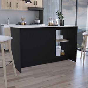 Isola da Cucina Juniper con Mobile a Doppia Anta e Ripiani Aperti, Piano Grande in Marmo Nero/Ibiza - Product Image 6