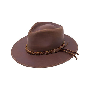 Premium Genuine Leather Cowboy <b>Hat</b> Wide Brim Western Style With Braided <b>Band</b> For Men And Women - Product Image 1