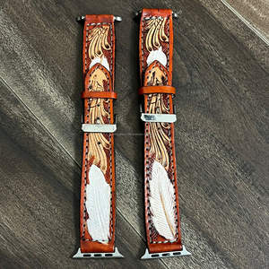 สายนาฬิกา Apple Watch หนังแท้สลักลายดอกไม้สไตล์ตะวันตก งานแฮนด์เมด งานแกะสลักลายวินเทจ รุ่นใหม่ล่าสุดจากงาน March Expo เหมาะสำหรับทั้งชายและหญิง - Product Image 5