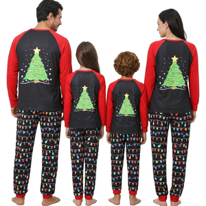 2026 Wholesale <b>Christmas</b> <b>Pajama</b> Set Long Sleeve Sleepwear Red Black Printed Holiday Nightwear <b>Unisex</b> Loungewear 100% Cotton - Product Image 3