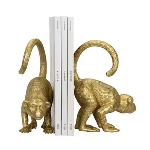 Contemporary Brass Finish Sculptural Bookends 2Pcs Metal Handicraft Rectangular Design for Adults <b>Book</b> Stopper - Product Image 6