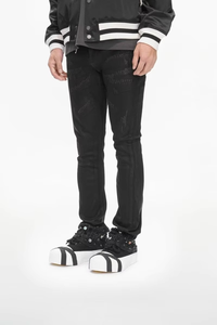 Jeans de Mezclilla para Hombre de Alta Calidad, Marca Americana de Estilo Urbano, Cómodos, Corte Ajustado, Desgastados, Color Negro Lavado - Product Image 5