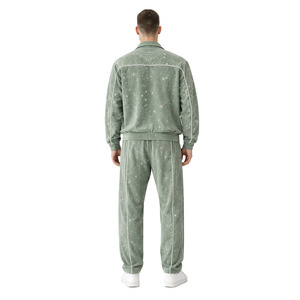 Y2K Men's Custom Rhinestone Velour Hoodies Jogger Tracksuit Sets Zip Up Streetwear Private <b>Label</b> Bulk Supplier - Product Image 2