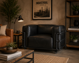 Fauteuil ergonomique moderne en cuir noir avec structure en tube métallique et roulettes pour salon - Product Image 2