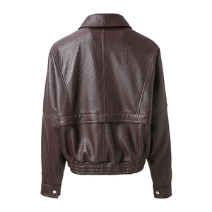 Blouson moto tendance en cuir véritable pour femme, col rabattu, manches longues, couleur unie, fermeture éclair, coupe courte, idéal pour l'automne - Product Image 5