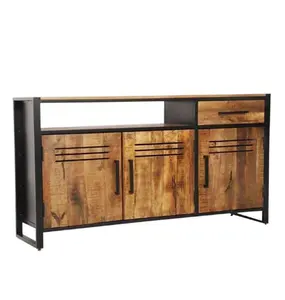 Vintage industriel 1 tiroir 3 portes en fer finition bois noir et naturel Style nordique rétro armoire buffet meubles de salon