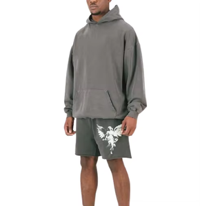 Vêtements décontractés d'hiver pour hommes, ensemble sweat-shirt et short en molleton deux pièces, 100% coton, streetwear, séchage rapide, broderie personnalisée - Product Image 5
