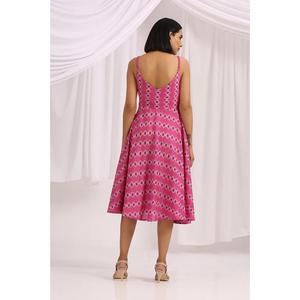 ชุดเดรสมิดิสีชมพูแขนกุดสำหรับผู้หญิง สายเดี่ยวพิมพ์ลายเรขาคณิต ชุดเดรสลำลองฤดูร้อนทรงเอ - Product Image 4