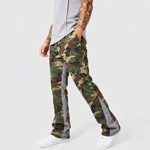 Pantalon de survêtement en molleton camouflage pour homme avec bande latérale, taille élastique, respirant, polyester/coton, décontracté, coupe évasée pour l'extérieur - Product Image 3