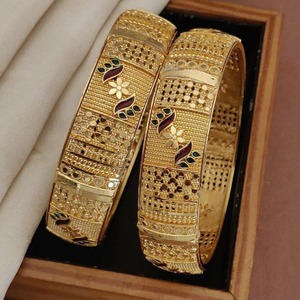 Trendy Gold Plated <b>Bangle</b> <b>Bracelet</b> Zigzag Pattern Dual Tone Metal Craft Jewelry for Women Ethnic Festival Wear Collection - Product Image 5