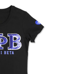 Camiseta Negra de Lentejuelas 100% Algodón con Bordado de Letras Griegas de la Hermandad Zeta Phi Beta, Elegante y Brillante, Ropa Casual con Diseño Griego - Product Image 3