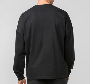 T-shirt à manches longues surdimensionné pour homme, 100% coton, couleur unie, col rond, logo tricoté sur le devant, style streetwear décontracté, coupe régulière - Product Image 6