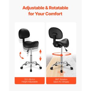 Sgabello Ergonomico con Capacità di Carico 450 LBS, Altezza Regolabile, Supporto per la Schiena, Ruote, Pelle PU Ispessita - per Arredamento da Salone - Product Image 4