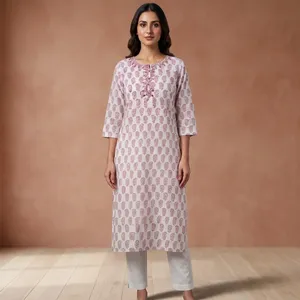 Kurta Tradicional de Verano para Mujer, de Algodón, con Mangas Raglán, Bordado Estampado, Corte Regular, Talla Única, Tejido Transpirable y Lavable - Product Image 3