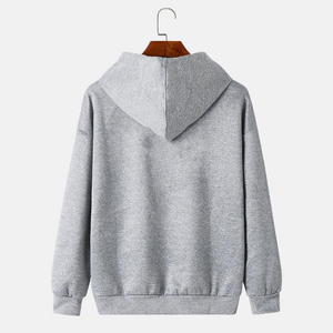 2026 Wholesale Prices <b>Men's</b> Loose Fit Solid <b>Grey</b> <b>Hoodie</b> Pullover Sweatshirt with Kangaroo Pocket and Red Drawstrings OEM ODM - Product Image 2