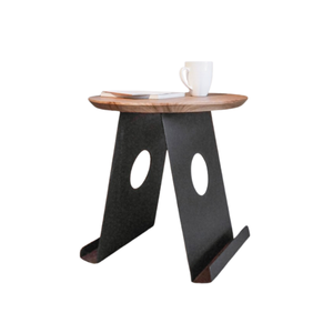 Mesa Auxiliar Redonda con Tapa de Madera y Patas de Metal, Estilo Industrial, Mesa de Noche, Mueble Minimalista para Sala de Estar - Product Image 1