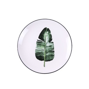 Assiettes peu profondes en céramique motif plantes vertes naturelles, qualité supérieure, lot de 4, écologiques, en stock, coffret cadeau durable - Product Image 3