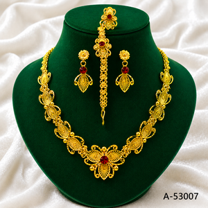 Elegante Juego de Joyería Floral Chapado en Oro con Collar, Aretes, Anillo y Brazalete con Cristales Rojos, Regalo para Mujer AP-53037 - Product Image 4