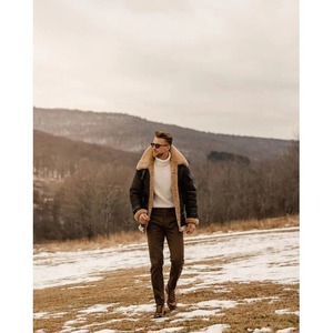 Men's Brown B3 Flying Aviator Shearling Leather Long Jacket <b>Coat</b> - Product Image 3