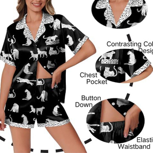 Conjunto de Pijamas de Moda Recién Llegado, Estampado Animal, Blanco y Negro, Ropa de Dormir Informal de Verano, Estilo de Pantalones Cortos con Botones Delanteros - Product Image 4