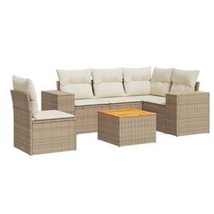 Ensemble de canapés de jardin en rotin beige avec structure en acier pour 6 personnes, mobilier d'extérieur au design contemporain, résistant aux intempéries - Product Image 4