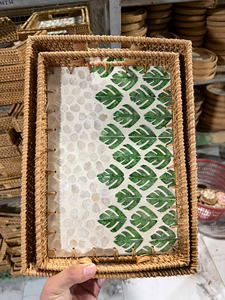 Panier de rangement pour fruits en rotin plastique tressé rectangulaire moderne, design couleur personnalisé, conteneur alimentaire, plateau de service pour mariage, maison - Product Image 3