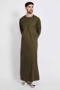 Ensemble de thobe traditionnel pakistanais pour hommes, col haut, manches longues, longueur cheville, coton respirant, broderie, style ethnique, service OEM - Product Image 5