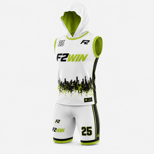 Ensemble de maillots de basket-ball à capuche F2WIN, blanc et vert, impression sublimée, évacuation de l'humidité, vêtements de sport unisexes pour adultes, prix de gros - Product Image 4