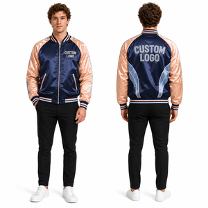 Veste en satin pour homme colorblock, personnalisable en gros, avec poignets et ourlet à boutons-pression, fermeture éclair intégrale, poches zippées, réversible, contrastante, unie, broderie - Product Image 3