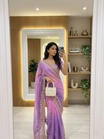 Sari en satin brodé Satin Grace, Sari Royal Satin Bloom, Sari élégant à bordure Aarco, Sari brodé au fil de perle