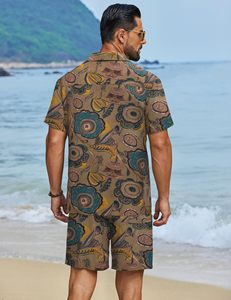 Men Modern <b>Set</b> Tropical Leaf Print Short Sleeve Shirt Beach Shorts Matching Holiday Summer Casual Colorful top mens twin <b>set</b> - Product Image 4